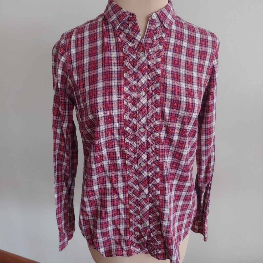 Eddie Bauer women's flannel button down M red/purple